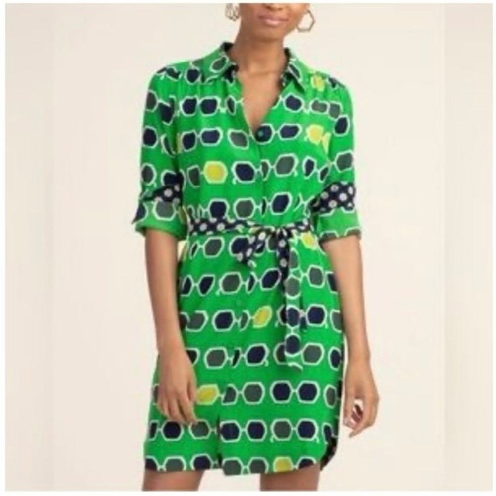 Trina Turk Redondo Mini Shirt Dress Green Silk Sunglasses Print Size XS Vacation